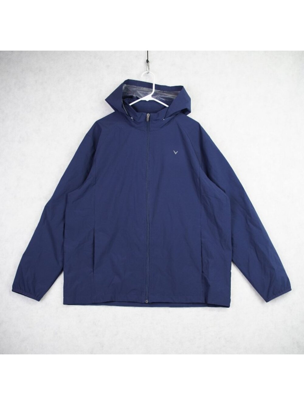 Callaway Men's Wind Protection Golf Full Jacket Size Large Blue Hidden Hood EUC
